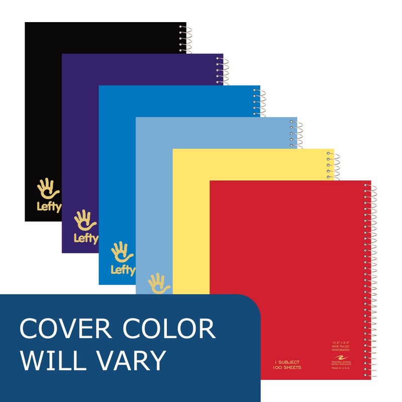 Roaring Spring Lefty Spiral Notebook, Wide Ruled One Subject Left Handed Notebook, 10.5" x 8.5", 100 Sheets, Assorted Color Covers - Image 4